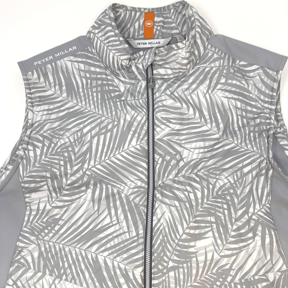 Peter Millar Fuse Elite Womens Large Gray Palm Print Golf Vest Water Resistant